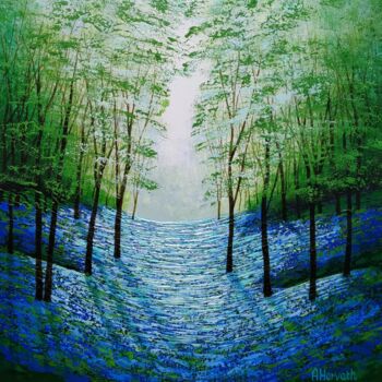 Malerei mit dem Titel "Wild Blue Woods" von Amanda Horvath, Original-Kunstwerk, Acryl Auf Keilrahmen aus Holz montiert
