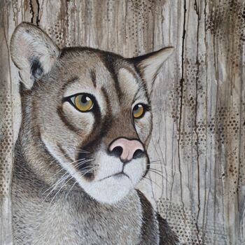 Painting titled "Puma" by Amandine B., Original Artwork, Acrylic Mounted on Wood Stretcher frame