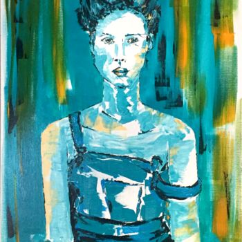 Картина под названием "La femme en bleu" - Amandine Faure, Подлинное произведение искусства, Акрил Установлен на Деревянная…
