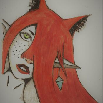 Drawing titled "Red Ishtar" by Amathauntacreator, Original Artwork, Pencil