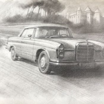 Zeichnungen mit dem Titel "Mercedes Benz 220 s…" von Amaury Brumauld, Original-Kunstwerk, Kohle