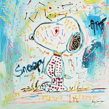 Peinture intitulée "Snoopy pensif - tab…" par Âme Sauvage, Œuvre d'art originale, Acrylique Monté sur Châssis en bois