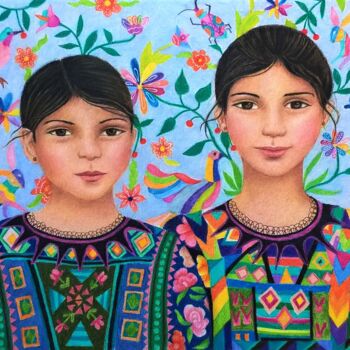Ζωγραφική με τίτλο "2 soeurs" από Amena Nathan, Αυθεντικά έργα τέχνης, Άλλος