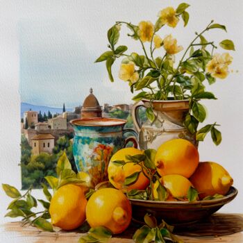 Painting titled "I limoni di Deruta" by Amirata Winter, Original Artwork, Watercolor