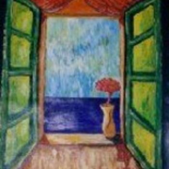 Painting titled "Flower at the Window" by Amir Wahib, Original Artwork, Oil