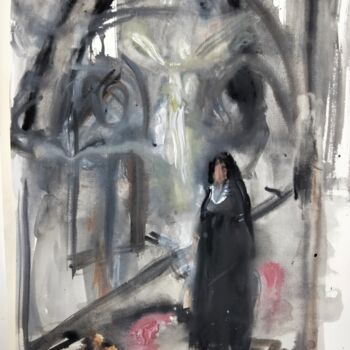 Pittura intitolato ""Nun"" da Amit Ari, Opera d'arte originale, Gouache