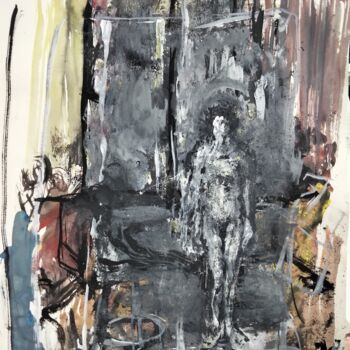 Malerei mit dem Titel ""Figure in an inter…" von Amit Ari, Original-Kunstwerk, Gouache