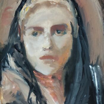 Pintura intitulada ""Woman with a black…" por Amit Ari, Obras de arte originais, Óleo