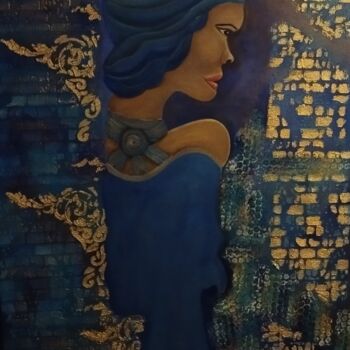 Painting titled "Lady Blue" by Ana Kandsmar, Original Artwork, Acrylic Mounted on Wood Panel