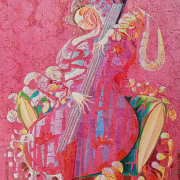 Painting titled "The Bassist (60x80c…" by Anahit Mirijanyan, Original Artwork, Oil Mounted on Wood Stretcher frame