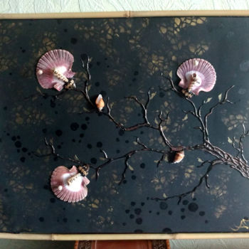 Collages titled "Marine Sakura 3D ar…" by Anastasia Anait, Original Artwork, Acrylic Mounted on Cardboard