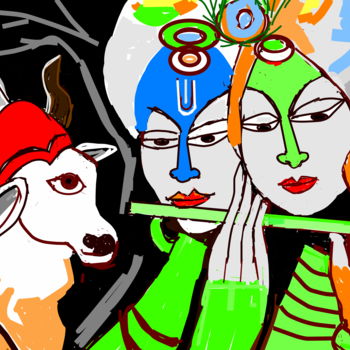 Digital Arts titled "krishna-radha-playi…" by Anandswaroop Manchiraju, Original Artwork, Digital Painting