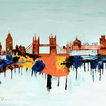 Schilderij getiteld "BEAUTY OF LONDON SK…" door Anandswaroop Manchiraju, Origineel Kunstwerk, Olie