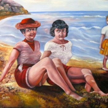 Painting titled "LA PLAYA EN EL 1955" by Ana Serra Orti, Original Artwork