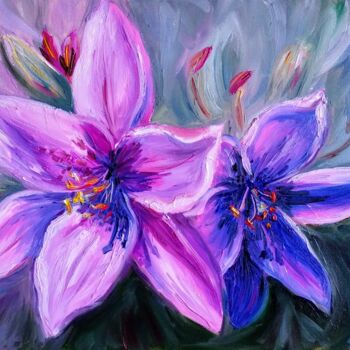 Malarstwo zatytułowany „Purple lilies, oil…” autorstwa Anastasia Akunina, Oryginalna praca, Olej