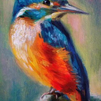 Malarstwo zatytułowany „Kingfisher Bird Art…” autorstwa Anastasia Akunina, Oryginalna praca, Olej