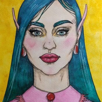 Desenho intitulada "Elf" por Anastasia Gogol, Obras de arte originais, Aquarela