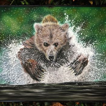 Painting titled "Bear on the hunt" by Anastasia Seraya, Original Artwork, Pastel