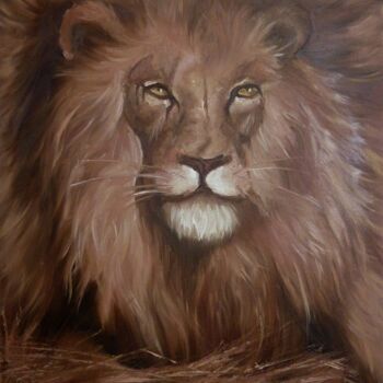 제목이 "Lion oil painting"인 미술작품 Анастасия Юрзинова로, 원작, 기름 나무 들것 프레임에 장착됨