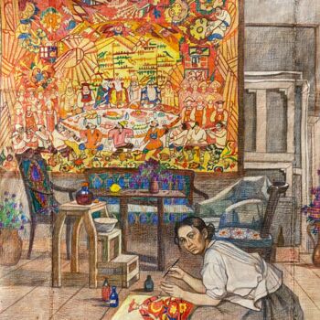 "Гончарова за работо…" başlıklı Tablo Анастасия Горева tarafından, Orijinal sanat, Mum boya