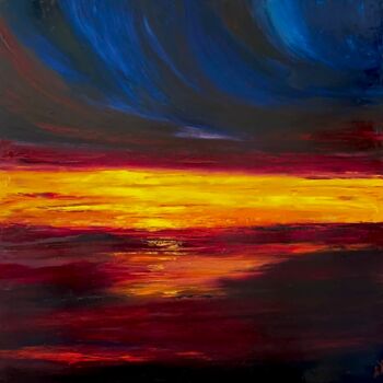 Pintura titulada "Dramatic sunset" por Anastasiia Novitskaya, Obra de arte original, Oleo