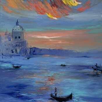 Painting titled "Venice" by Anastasiia Novitskaya, Original Artwork, Oil Mounted on Wood Stretcher frame