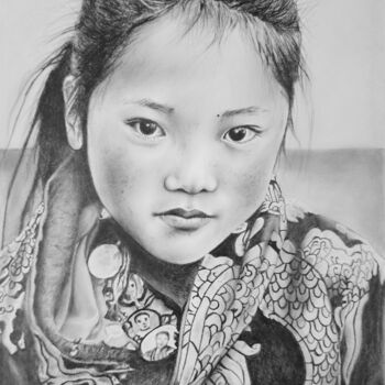 제목이 "Tibetan girl with h…"인 그림 Anastasiia Poberezhets로, 원작, 연필