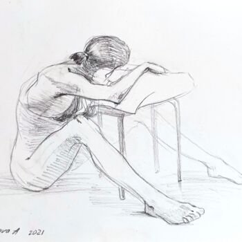 Drawing titled "Sitting" by Anastasiia Potelova, Original Artwork, Graphite