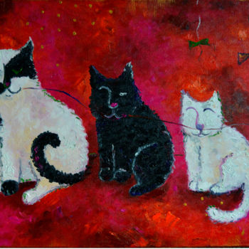 Картина под названием "Кошки-матрешки" - Anastasiya Balysh, Подлинное произведение искусства, Масло