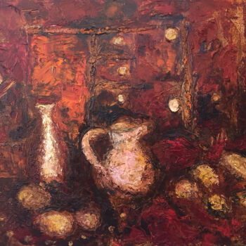 제목이 "Jug with apples"인 미술작품 Anatassia Markovskaya로, 원작, 기름 나무 들것 프레임에 장착됨