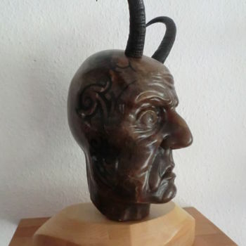 Sculpture titled "Pan mit Hörnern und…" by Andimar, Original Artwork, Wood