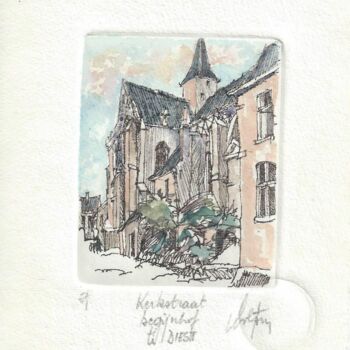 Printmaking titled "Diest - Kerkstraat…" by André Colpin, Original Artwork, Etching