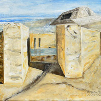 Painting titled "Bunker littoral Atl…" by André Goinaud, Original Artwork, Oil Mounted on Wood Stretcher frame