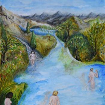 Painting titled "La Rivière Chimériq…" by André Goinaud, Original Artwork, Oil Mounted on Wood Stretcher frame