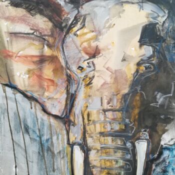 Pintura intitulada "elephant-craie." por Andre Marc Serrano, Obras de arte originais, Acrílico
