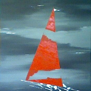 Painting titled "Voile rouge dans la…" by André Roeser, Original Artwork, Acrylic Mounted on Wood Stretcher frame