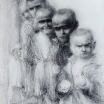 Painting titled "Children" by Andrea Aleksic, Original Artwork, Enamel