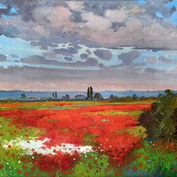 Painting titled "Countryside in June…" by Andrea Borella, Original Artwork, Oil Mounted on Wood Panel