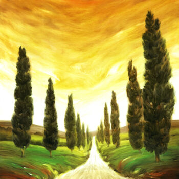 Malarstwo zatytułowany „Italy Landscape Cyp…” autorstwa Andrea Del Pesco, Oryginalna praca, Olej