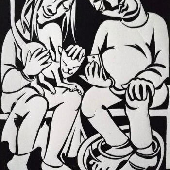 Estampas & grabados titulada "Das Ehepaar" por Andrea Riegler, Obra de arte original, Xilografía