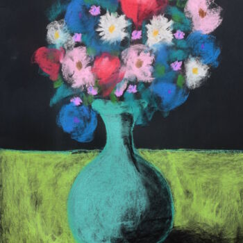 Dibujo titulada "VASE OF FLOWERS" por Andrea Vandoni, Obra de arte original, Pastel Montado en Cartulina