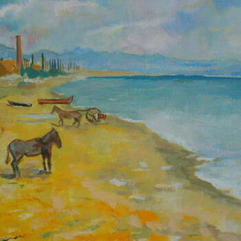 Painting titled ""Playa de Barcelone…" by Andrei Klenov, Original Artwork, Oil