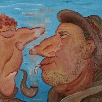 Painting titled "Les fumeurs" by Andrei Klenov, Original Artwork, Oil
