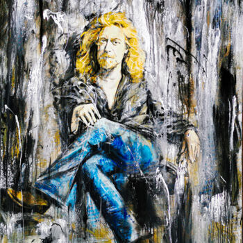 绘画 标题为“Robert Plant” 由Andrejs Bovtovičs, 原创艺术品, 丙烯 安装在木质担架架上