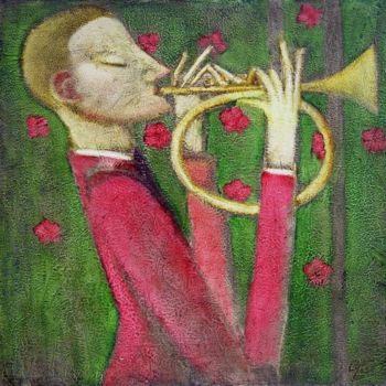 Painting titled "Blowing the Horn" by Andrey Aranyshev, Original Artwork, Oil
