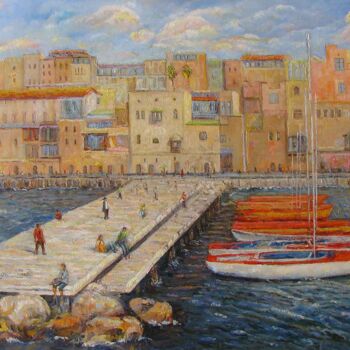 Peinture intitulée "Port of Yaffo. Morn…" par Andrey Maysky, Œuvre d'art originale, Huile