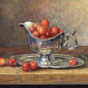 Peinture intitulée "Bowl of cherries" par Andrey Maysky, Œuvre d'art originale, Huile