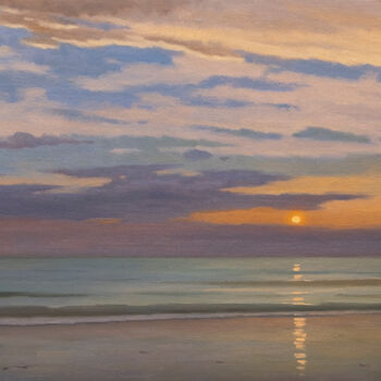 Painting titled "Sunset #2" by Andrey Pingachev, Original Artwork, Oil Mounted on Cardboard