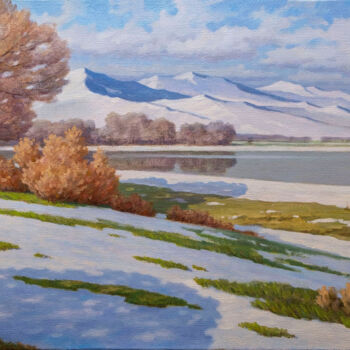 Painting titled "Sunny autumn day in…" by Andrey Pingachev, Original Artwork, Oil Mounted on Wood Stretcher frame