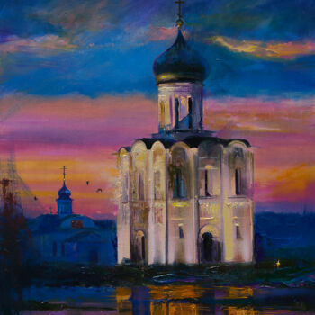 Painting titled "Церковь Покрова на…" by Andrei Iakovlev, Original Artwork, Oil